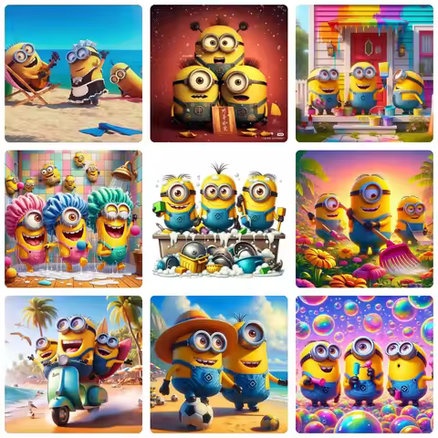 DIY Minions Diamond Painting, Joyful Minions In Lively Colorful Casual Scenes For Living Room Wall D