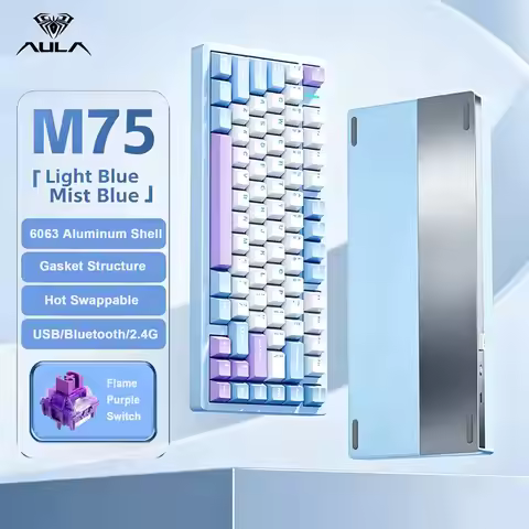 AULA M75 75% CNC Aluminum Mechanical Keyboard 81 keys RGB Hot-Swap Gasket Three Mode Ergonomic Gamin