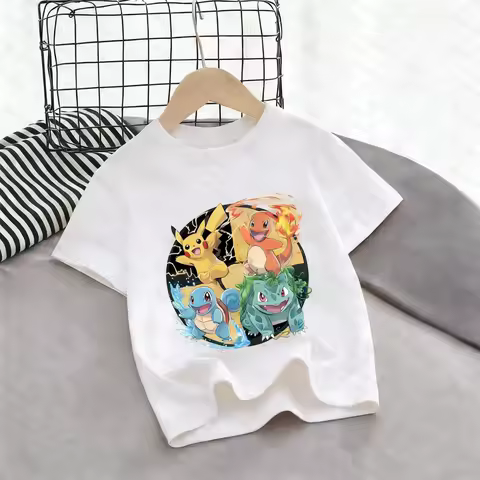 2026 Kids Pokemon TShirt Pikachu Charmander Squirtle Bulbasaur Graphic Tee Family Matching Summer Sh