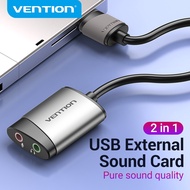 Vention USB Sound Card, 2-in-1 External Audio Adapter with 3.5mm Headphone & Microphone Jack for PS4