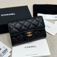 全新CHANEL Card Holder AP0214 黑色荔枝皮淡金扣@晶片款, 香奈兒卡片套,#BRAND NEW #香榭站正品