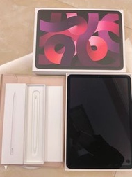 Apple iPad Air 5 64G 10.9吋 WiFi 無瑕疵 95成新 粉色2023/09購入 保固內 贈粉色保護殼 有貼螢幕玻璃貼