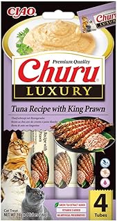INABA Churu Luxury Cat Treats with Tuna and Giant Shrimp, Grain-Free, Sugar-Free, Low Calorie, Only 