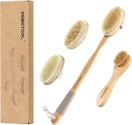 Dry Brushing Body Brush - Natural Boar Bristle Body Brush Set with Face Brush Wooden Long Handle Scr