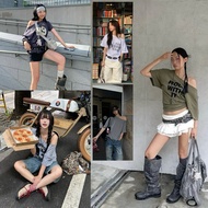 [up23/02] Second-Hand Off-Shoulder T-Shirt ️ D.I.Y Oversize Shoulder Tee | Y2K Street Grunge Tomboy 