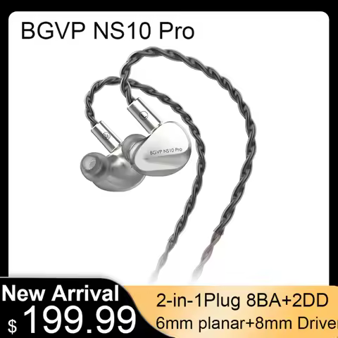 BGVP NS10 Pro 6mm Planar Earphone 8BA+2DD Drive In-Ear Wired Monitor HIFI Earphones with 2-in-1 Repl