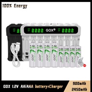 GOX 1.2V 900mAh AAA OR 2450 AA NI-MH Rechargeable Battery And 8-slot LCD Charger