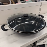 Large Teflon Frying Pan 40 cm Non-Stick Wok Frying Pan with Glass Lid IK3A Tolerant