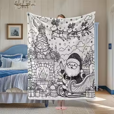 1pc DIY Christmas Zentangle‑Print Throw Blanket, Sofa & Office Decor, Multi‑Purpose Travel & Camping