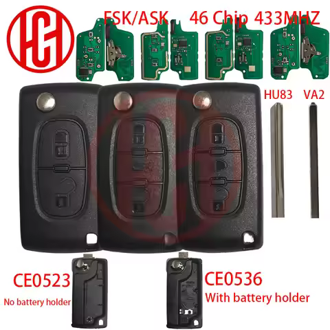 433MHZ ASK/FSK CE0523 ID46 PCF7941 CE0536 PCF7961 Flip Car Remote Key For Peugeot 207 307 308 408 Ci