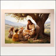 Hiasan Dinding Jesus Mengajar Anak - Cetakan Digital | Potret Jesus Watercolor | Hiasan Rumah Kristi