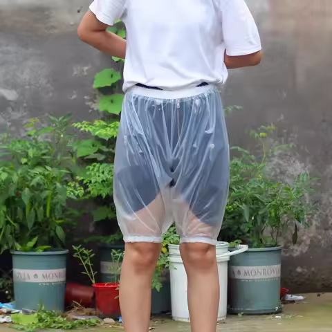 Porchar See Through Clear Transparent Snowfake PVC Man Boy's Shorts Waterproof Easy Drop Off Quick D