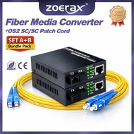 ZoeRax Gigabit Fiber Media Converter A+B Pair with SC-SC Single Mode Fiber Patch Cord 1M/2M/3m/5m/10