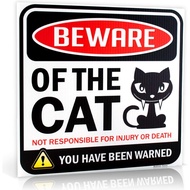 Metal Wall Art Beware of Cat Warning Sign 1 Square Danger Sign Funny Gag Gifts For Window Office Bed