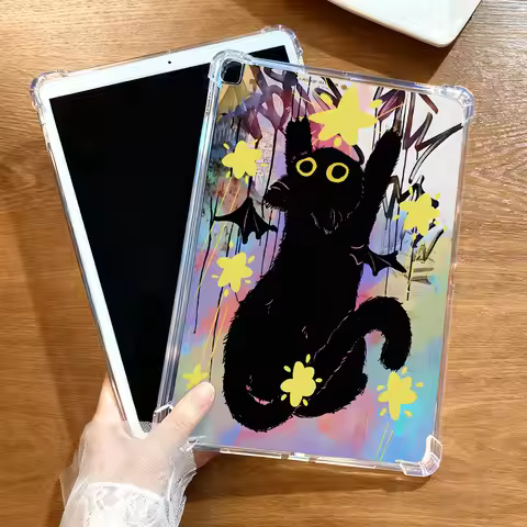 Cute Black Kitty Soft Case For Samsung Galaxy Tab A11 A8 S9 FE 10.9 inch S6 Lite S7 S8 S11 S12 Ultra