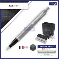 Parker IM Ballpoint Pen - Steel Chrome Trim Brushed Metal (with Black - Medium (M) Refill) / {ORIGINAL} / [KSGILLS]