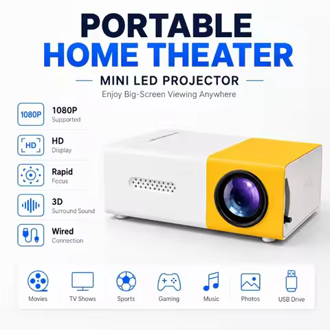 Mobile USB mini projector, equipped with LCD screen and control panel, local resolution 240P, suppor