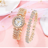 Jam Tangan Perempuan Hadiah Birthday Gold Watch + Bracelet
