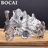 BOCAI S990 Sterling Silver Female Bracelet Retro Chinese Style Ornament Open Seven Star Ladybug Lotus Leaf Thai Silver Bangle