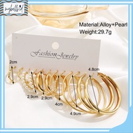 MB AN617 Gold Silver Square Hoop Earrings ELEGAN 6 Set Heart Pearl Earrings For Jewelry Accessories 
