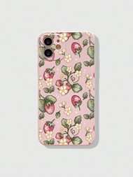Ana Bizuti 粉色草莓花圖案柔軟手機殼,適用於 Iphone 12、13、14 系列