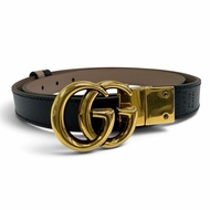 全新☆GUCCI 659418 GG標誌雙面纖細真皮腰帶，黑色、粉紅色、米色可選，金色五金配件，尺寸80/32，義大利製造，女士款