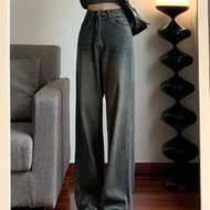 全城熱賣 - 窄版直筒牛仔褲高腰懷舊闊腿褲【藍灰色(加長)】【26-32碼】(下單後請聯絡客服確認發貨尺碼)