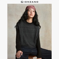 GIORDANO Women Sweaters Soft Hollow Cable Knit Vests Crewneck Cap Sleeve Gentle Chic Fashion Casual