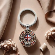 1pc Vintage London UK Keychain - Round Glass Pendant With British Flag Design, Delicate Details And 