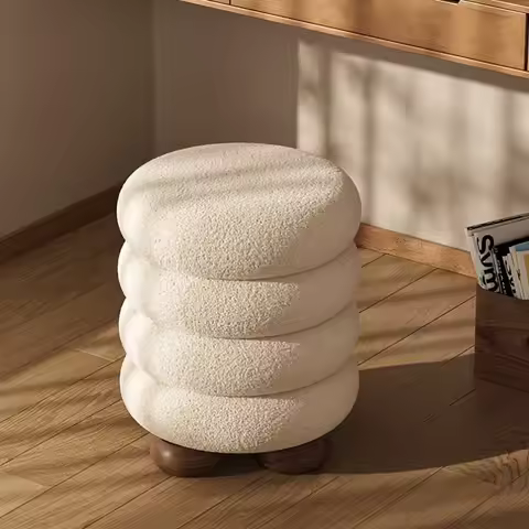 Modern Makeup Chair Leisure Ottomans Chair Wood Round Pulley Chair for Home Shoe Changing Stool Foot