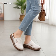 (Trendy2) Lovito Casual Plain Thick Sole Increases Height Baotou Comfortable Breathable Mesh Flat Sa