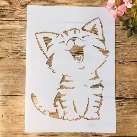 A4 29cm Kitten Cute Cat Cartoon Smile DIY Layering Stencils Wall Painting Scrapbook Coloring Embossi