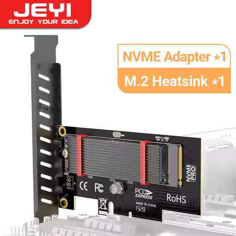 JEYI PCIe to NVMe Adapter With Aluminum SSD Heatsink Cooler, 64Gbps M.2 ssd Gen4 PCIe 4.0 X4 X8 X16 