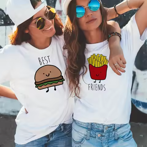 Funny Design Best Friend Matching T-Shirt BFF T Shirt Women Fast Food Tee Shirt for Femme Tops Tees 