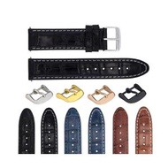腕時計パーツ 互換品 24mm Genuine Leather Watch Band Strap Compatible with Tudor Watch Black with white stitching Gold