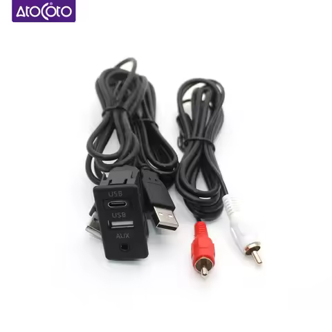 Universal Car Dash Flush Mount USB Type C Port Switch Panel 3.5 AUX Jack RCA Audio Extension Cable A