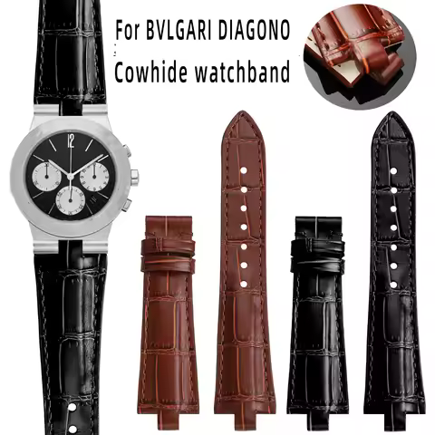 For BVLGARI watch strap BVLGARI DIAGONO 103383 103868 series Genuine leather Strap bracelet men wome