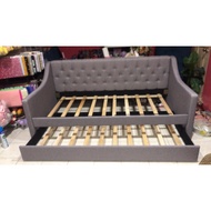 DFP Perabot Sofa Day Bed with Pull Out Single Bed Fabric Material Grey Color Katil Bujang Pull Out D