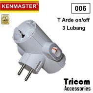 Steker Adaptor T Arde 3 Lubang + Switch Kenmaster 006