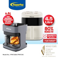 PowerPac Air fryer 4.5L with Hot Air Flow System / 4.8L with Tempered Glass Basket (PPAF308A/PPAF345