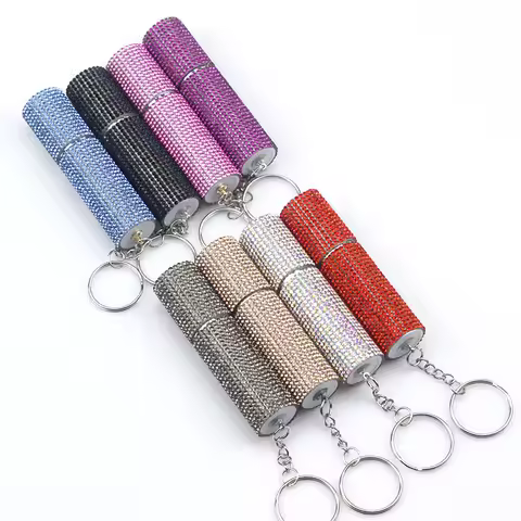 1pcs 5ml Crystal Shiny Rhinestone Empty Perfume Bottle Keyring Pepper Spray Liquid Holder Keychain S