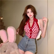Du Yan Top in hình trái tim Tất Cả Các Phù Hợp Với Ngắn Halter dây đeo spaghetti Áo vest đan Cho Phụ