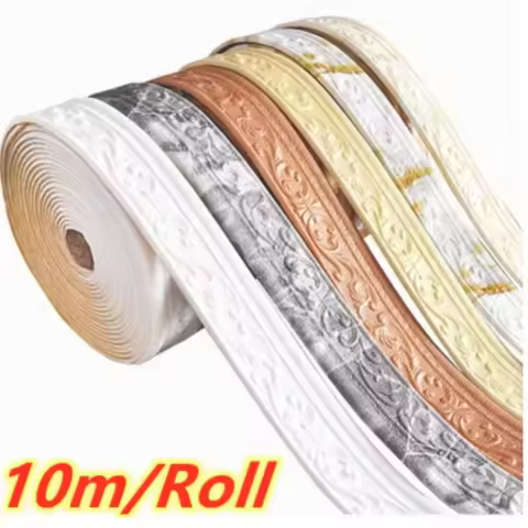 10m/Roll 3D Wall Trim Line Skirting Border Self Adhesive Waterproof Baseboard Wallpaper Wall Sticker
