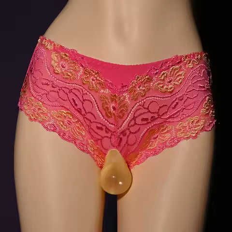 Large Size Japanese Men Panties Lace Flower Temptation Breathable JJ Set Underwear Oily Shiny Silky 