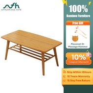 𝑨𝙧𝒕𝙞𝒔𝙖𝒏𝙁𝒐𝙧𝒈𝙚 𝙃𝒐𝙢𝒆 Bamboo Meja 80/100/120CM Meja Kopi Dua Lapisan Meja Kopi Meja Tamu 茶几