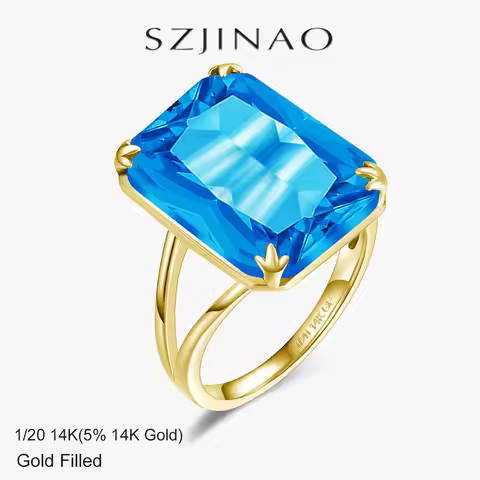 Blue Topaz Ring Solid 14k Gold Filled 100% Genuine Antioxidant for Women Man Christmas Gifts Vintage