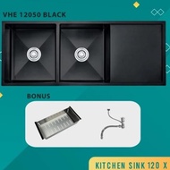 BAK CUCI PIRING VALPRA 12050 HITAM 2 LUBANG SAYAP/KICHEN SINK PANJANG 2 LUBANG SAYAP BLACK