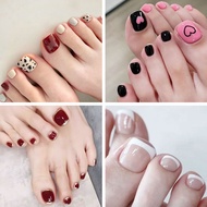 【With glue】 24pcs toenail set, lemon blue cat eye phototherapy nail patch, wearable fake nails, short fake nails, wedding, winter and autumn, artificial nails