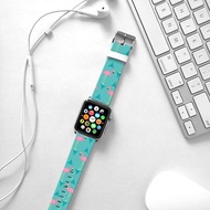 Apple Watch Series 1 , Series 2, Series 3 - Apple Watch 真皮手錶帶，適用於Apple Watch 及 Apple Watch Sport - Freshion 香港原創設計師品牌 - 綠松色紅鶴圖案