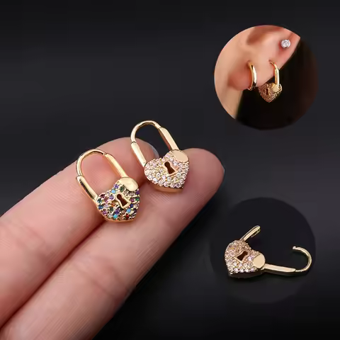 1PC Surgical Steel Earring Ring CZ Hoop Body Piercing Barbell Cartilage Lock Ear Conch Helix Earring